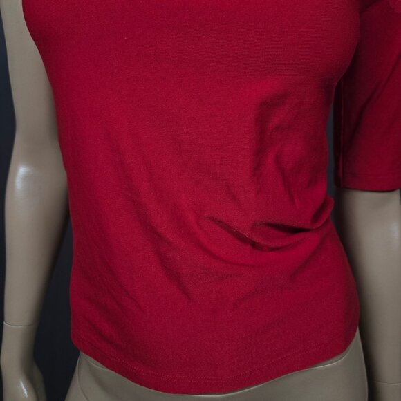 Vintage 90s Y2K Red One Shoulder Top Floral Design Size M Stretch Short Sleeve - Picture 5 of 9